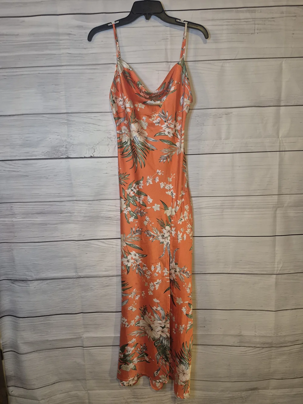 Orange Tropical Floral Slip Midi Dress - Lightweight Summer Dress - Picture 8 of 9